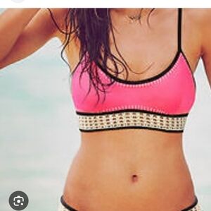 Bikini Top Victoria's Secret Pink neon crochet Bralette size large Womens swim